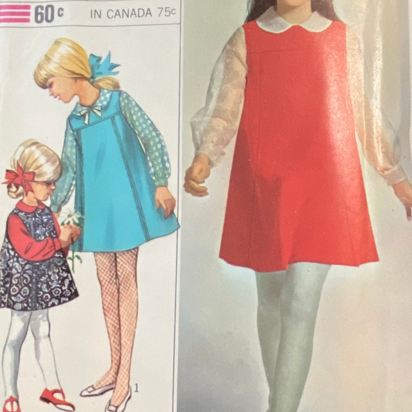 Vtg Simplicity 7275 Jumper Blouse Pattern 12 Girl 1967 Designer Child Collar Bow - Picture 1 of 6